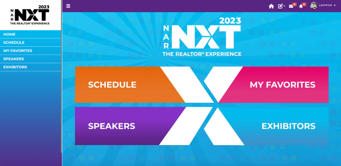 2023 NAR NXT Event Planner home screen view.