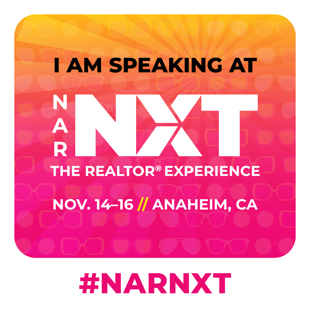 I am speaking at NAR NXT, The REALTOR® Experience social share graphic, pink and orange colors