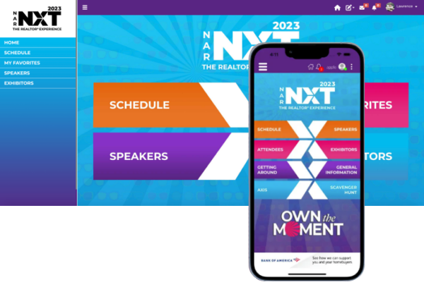 mobile views of the 2023 NAR NXT Mobile App